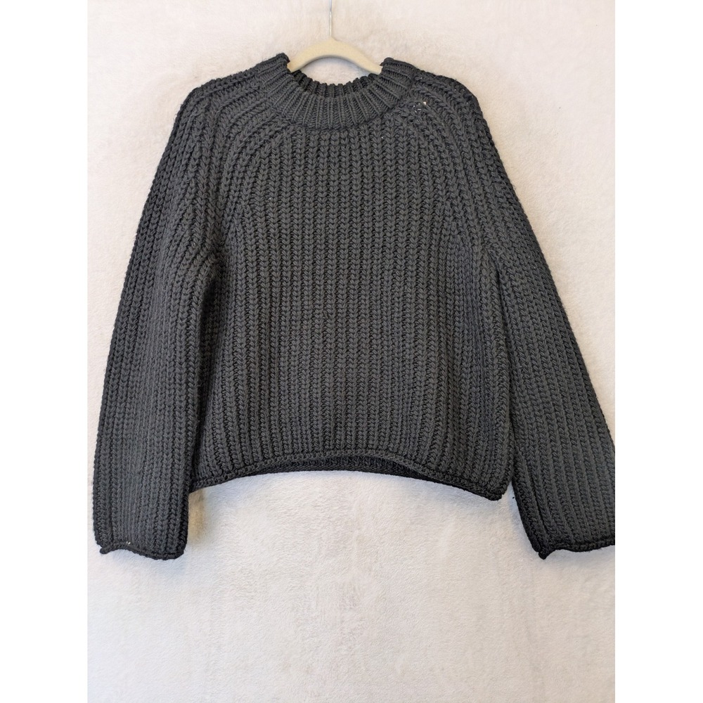 H&M Sweater Women's XS Dark Gray Chunky Ribbed Mock Neck Wool Blend